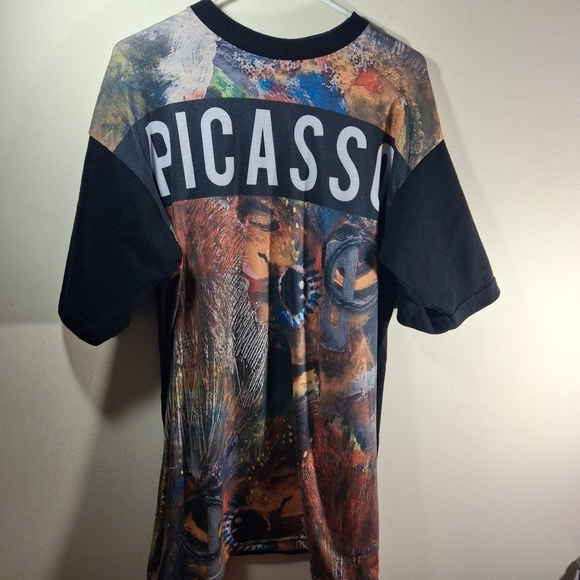 Effection Women's Black Colorful Picasso Short Sleeve Crew Neck Tee XL - Picture 1 of 8